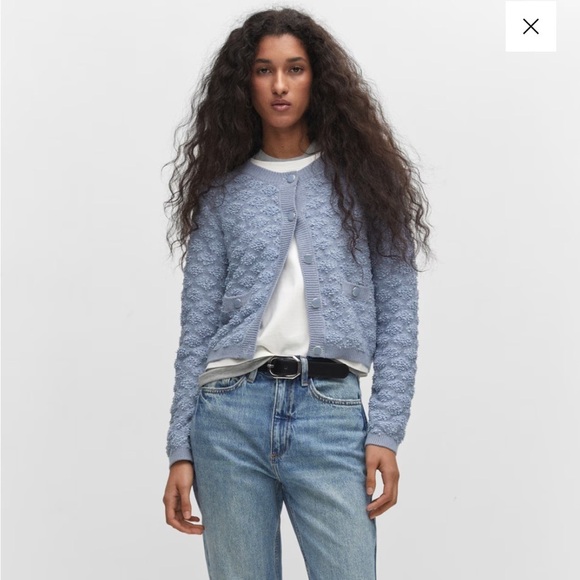 NWT Mango Textured Lady Cardigan Sweater Light Blue Size L - Picture 2 of 11